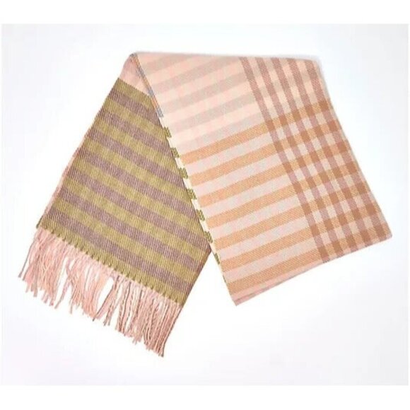 Belle by Kim Gravel Mixed Plaid Fringe Blanket Scarf Neutral Multi, A663071 - Picture 1 of 1